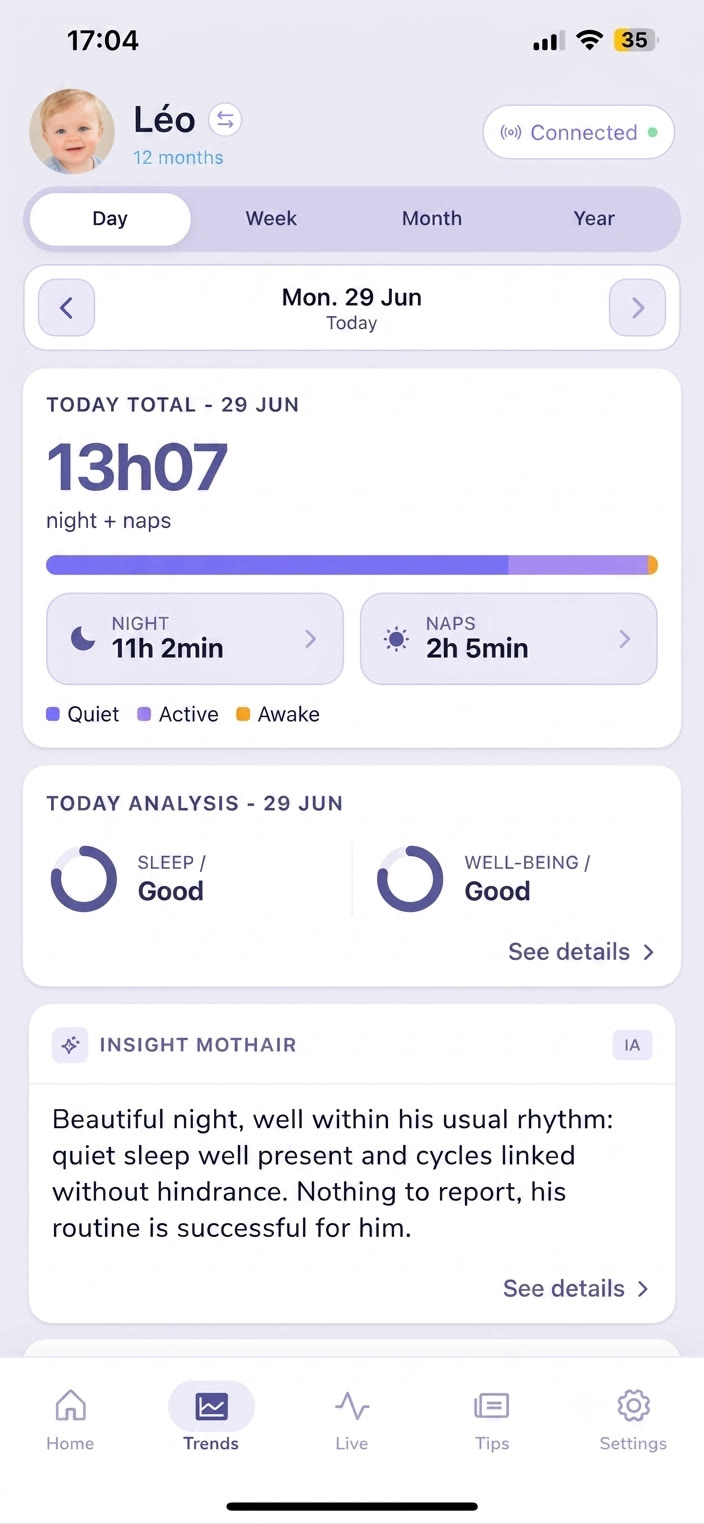 The Mothair app on iPhone